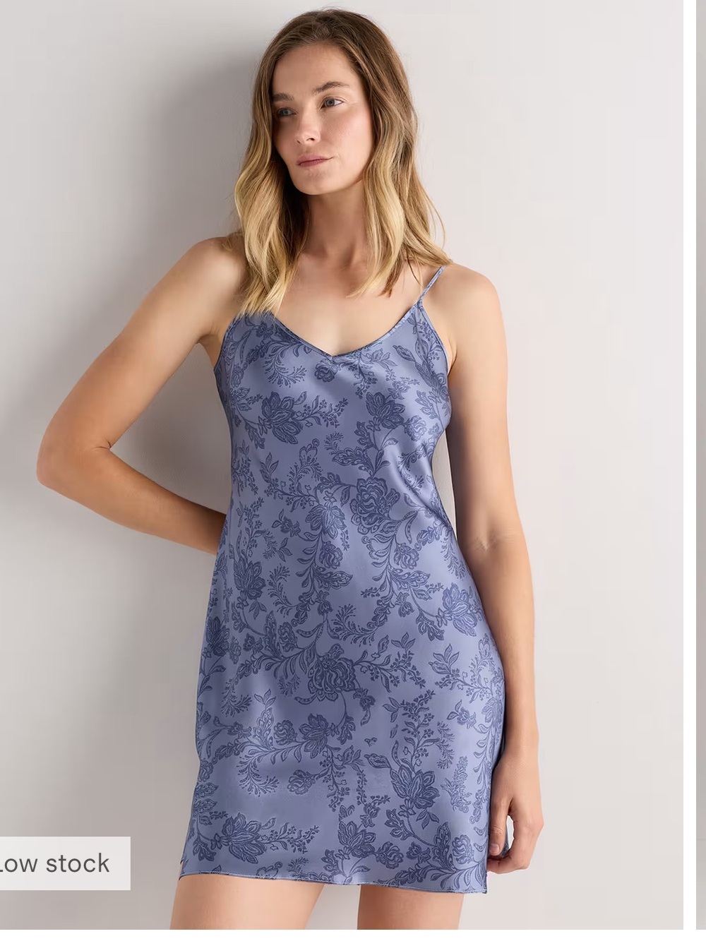 Quince 100% Washable Silk Mini Slip Dress Moonstone Blue Heirloom floral NEW